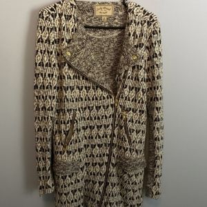 Lucky Brand Sweater Jacket Zip Up - black and cream patterned